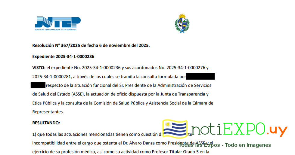 La resolucion de la JUTEP que define la situacion del Presidente de ASSE Dr. Alvaro Danza.