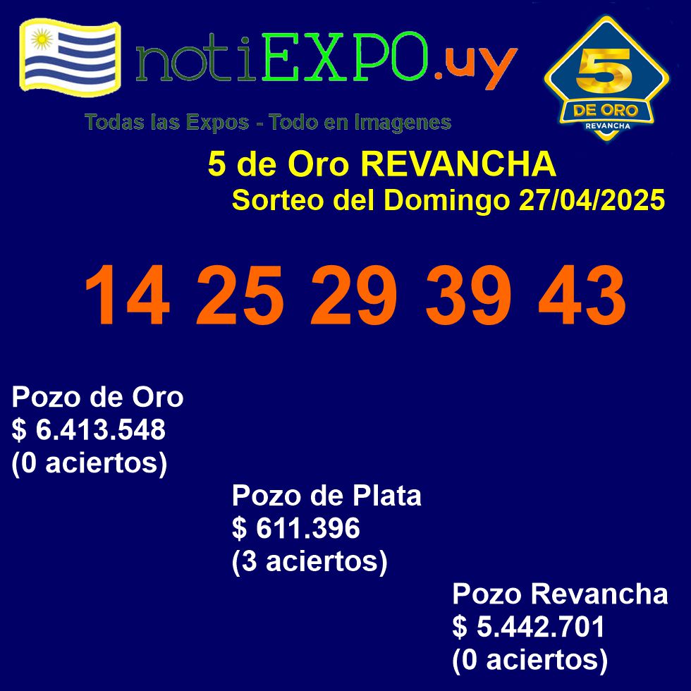 Resultado del Sorteo del 5 de ORO Revancha. Uruguay.